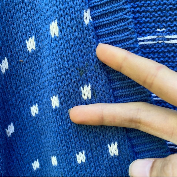 Vintage The Villager blue white knit cardigan sweater vest stripe M as is - Picture 5 of 16